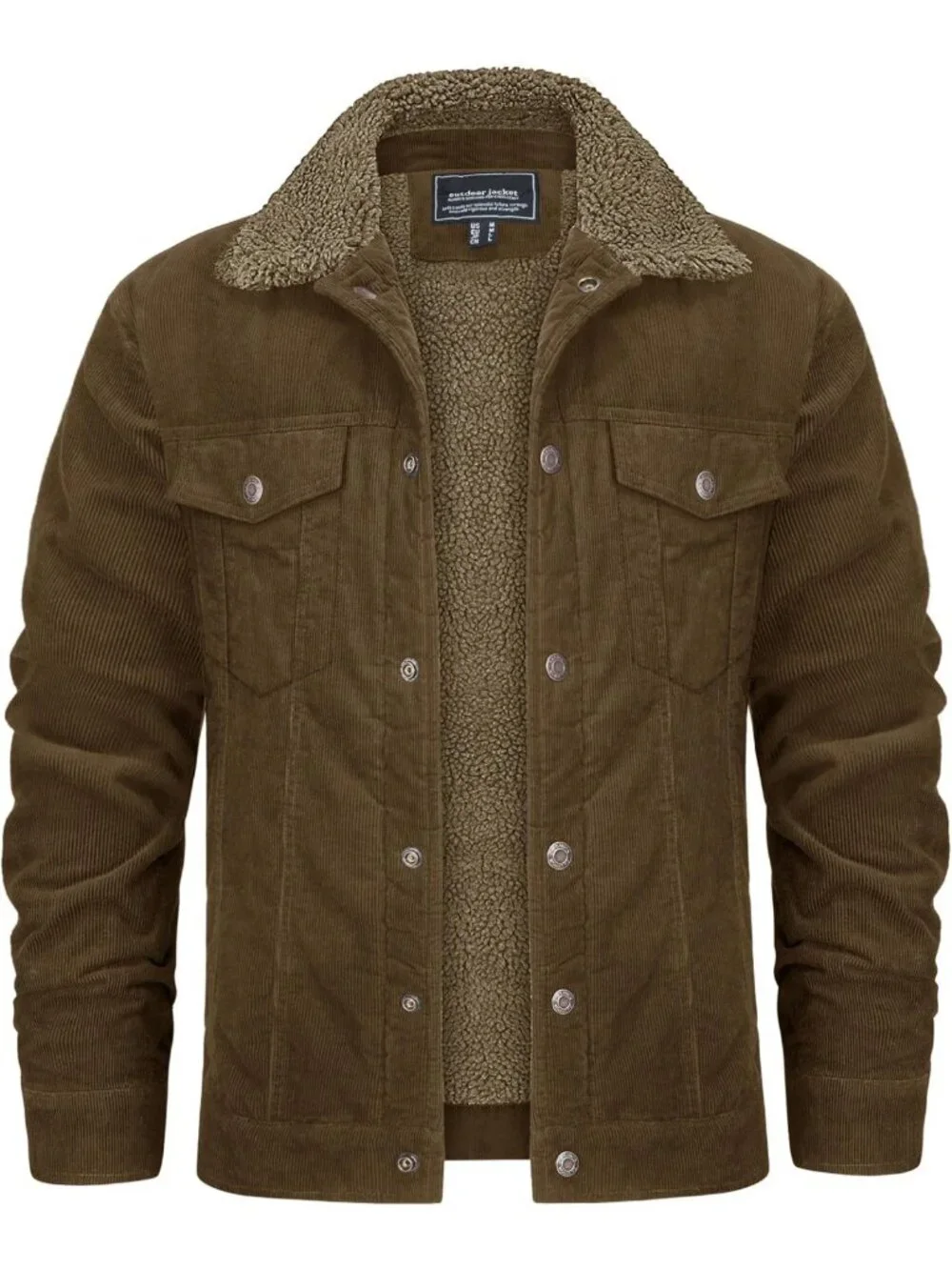Men's Sherpa Lined Corduroy Jacket | Fleece Coat with 5 Pockets, Warm & Stylish